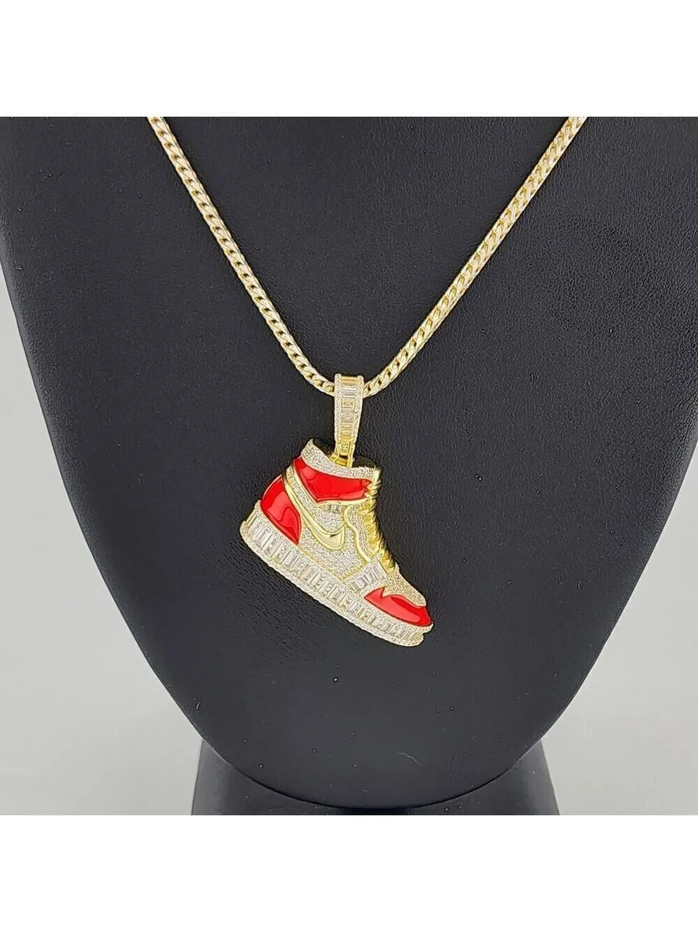 Brand New Sterling Silver 925 Red Cz Sneaker Necklace